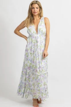 FATE BY LFD LAVENDER FLORAL TASSEL TIE MAXI DRESS