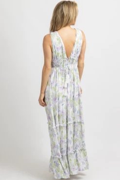 FATE BY LFD LAVENDER FLORAL TASSEL TIE MAXI DRESS