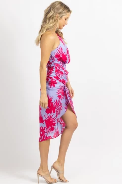 DO + BE NEW ARRIVALS LAVENDER MULTICOLOR SATIN ONE SHOULDER MIDI DRESS