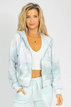 LE LIS LILAC + BLUE ZIPPERED HOODIE CLOTHING
