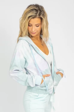 LE LIS LILAC + BLUE ZIPPERED HOODIE CLOTHING