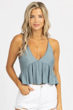 FINAL TOUCH CLOTHING LEAD BLUE CAMI BABYDOLL TOP