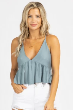 FINAL TOUCH CLOTHING LEAD BLUE CAMI BABYDOLL TOP