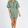 CLOTHING COMPANY GREEN BELTED COLLAR CUTOUT MINI DRESS