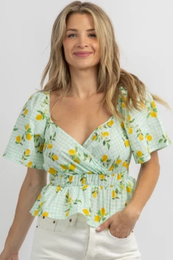 DEE ELLY LEMON SQUEEZE FRILL CROP BLOUSE NEW ARRIVALS