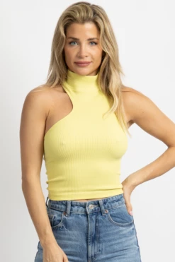 DYNAMIC FASHION LEMONLIME ASYMMETRIC RIBBED TANK NEW ARRIVALS