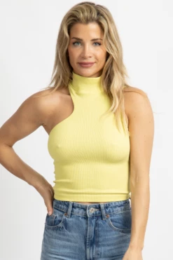 DYNAMIC FASHION LEMONLIME ASYMMETRIC RIBBED TANK NEW ARRIVALS