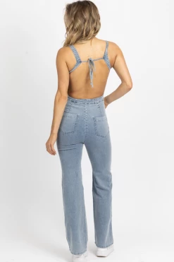 BLUE BLUSH LIGHT DENIM OPEN BACK JUMPSUIT 18 BLUE BLUSH LIGHT DENIM OPEN BACK JUMPSUIT