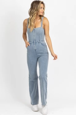 BLUE BLUSH LIGHT DENIM OPEN BACK JUMPSUIT 14 BLUE BLUSH LIGHT DENIM OPEN BACK JUMPSUIT