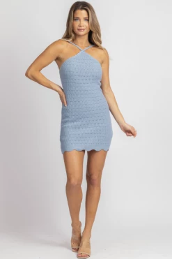 LE LIS BABY BLUE HALTERNECK SWEATER MINI DRESS