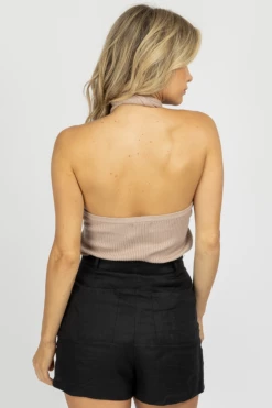 TREND SHOP LIGHT TAUPE KNIT CROSSNECK HALTER TOP *BACK IN STOCK* NEW ARRIVALS
