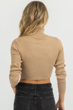 LE LIS TAUPE CUTOUT TURTLENECK SWEATER