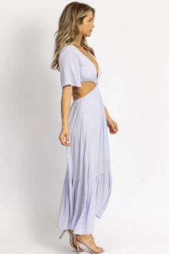 MADE WITH LOVE LILAC O-RING FLUTTER SLEEVE MAXI DRESS