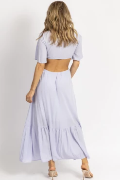MADE WITH LOVE LILAC O-RING FLUTTER SLEEVE MAXI DRESS