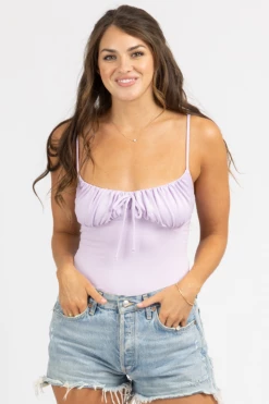 BLUE BLUSH CLOTHING LILAC SHIRRED DETAIL BODYSUIT
