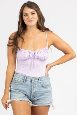 BLUE BLUSH CLOTHING LILAC SHIRRED DETAIL BODYSUIT
