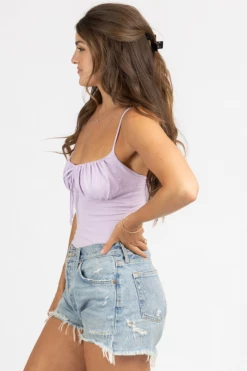 BLUE BLUSH CLOTHING LILAC SHIRRED DETAIL BODYSUIT