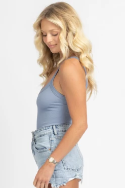DYNAMIC FASHION POWDER BLUE VNECK HIGH-CUT RIBBED BODYSUIT *BACK IN STOCK* NEW ARRIVALS