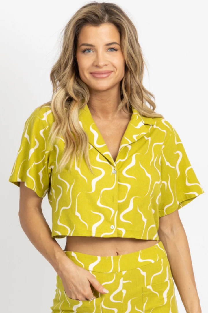 LE LIS LIME LINEN ABSTRACT OPEN-BACK TOP NEW ARRIVALS 6 LE LIS LIME LINEN ABSTRACT OPEN-BACK TOP NEW ARRIVALS