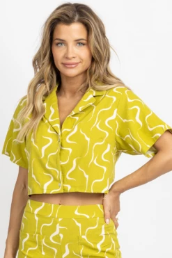 LE LIS LIME LINEN ABSTRACT OPEN-BACK TOP NEW ARRIVALS