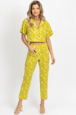 LE LIS LIME LINEN ABSTRACT OPEN-BACK TOP NEW ARRIVALS