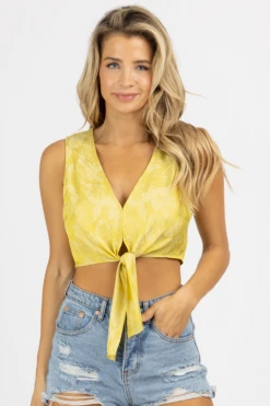 ENDLESS BLU LIME SATIN JACQUARD FRONT TIE CROP CLOTHING