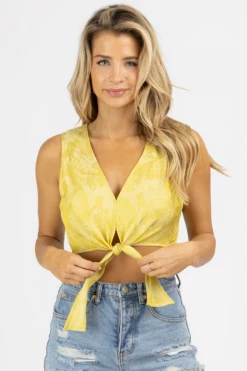 ENDLESS BLU LIME SATIN JACQUARD FRONT TIE CROP CLOTHING