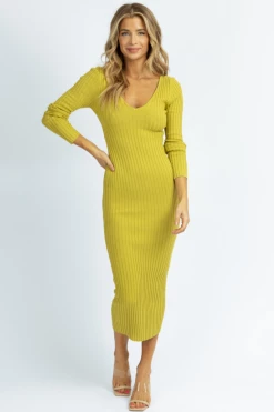HERA COLLECTION NEW ARRIVALS PISTACHIO THICK RIBBED LONGSLEEVE MIDI DRESS