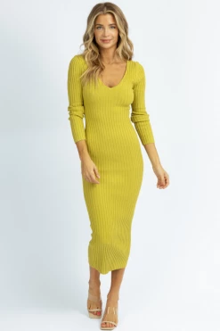 HERA COLLECTION NEW ARRIVALS PISTACHIO THICK RIBBED LONGSLEEVE MIDI DRESS