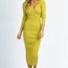 HERA COLLECTION NEW ARRIVALS PISTACHIO THICK RIBBED LONGSLEEVE MIDI DRESS