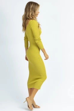 HERA COLLECTION NEW ARRIVALS PISTACHIO THICK RIBBED LONGSLEEVE MIDI DRESS