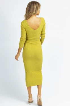 HERA COLLECTION NEW ARRIVALS PISTACHIO THICK RIBBED LONGSLEEVE MIDI DRESS