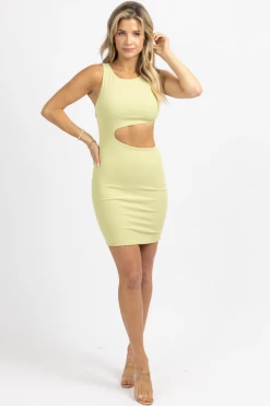 EDIT BY NINE NEW ARRIVALS LIME ONE-SIDED CUTOUT MINI DRESS