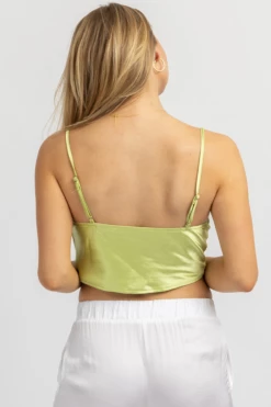HEY BABE LIME SATIN COWL CROPPED TANK NEW ARRIVALS