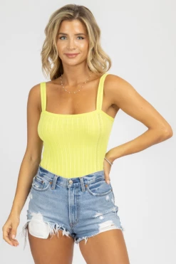 DEE ELLY LIME STRAIGHTNECK KNIT BODYSUIT CLOTHING