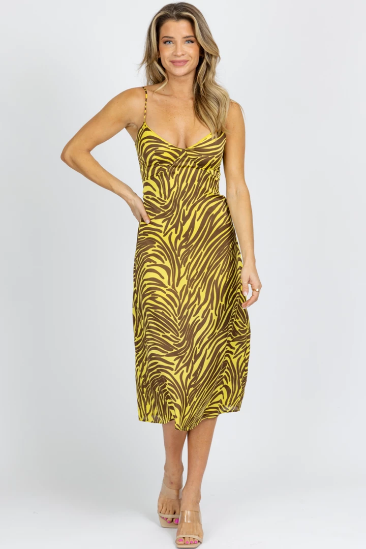 ENDLESS BLU LIME + BROWN ZEBRA SATIN MIDI DRESS 2 ENDLESS BLU LIME + BROWN ZEBRA SATIN MIDI DRESS