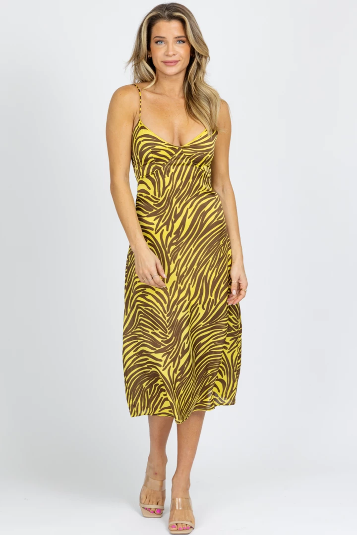 ENDLESS BLU LIME + BROWN ZEBRA SATIN MIDI DRESS 1 ENDLESS BLU LIME + BROWN ZEBRA SATIN MIDI DRESS