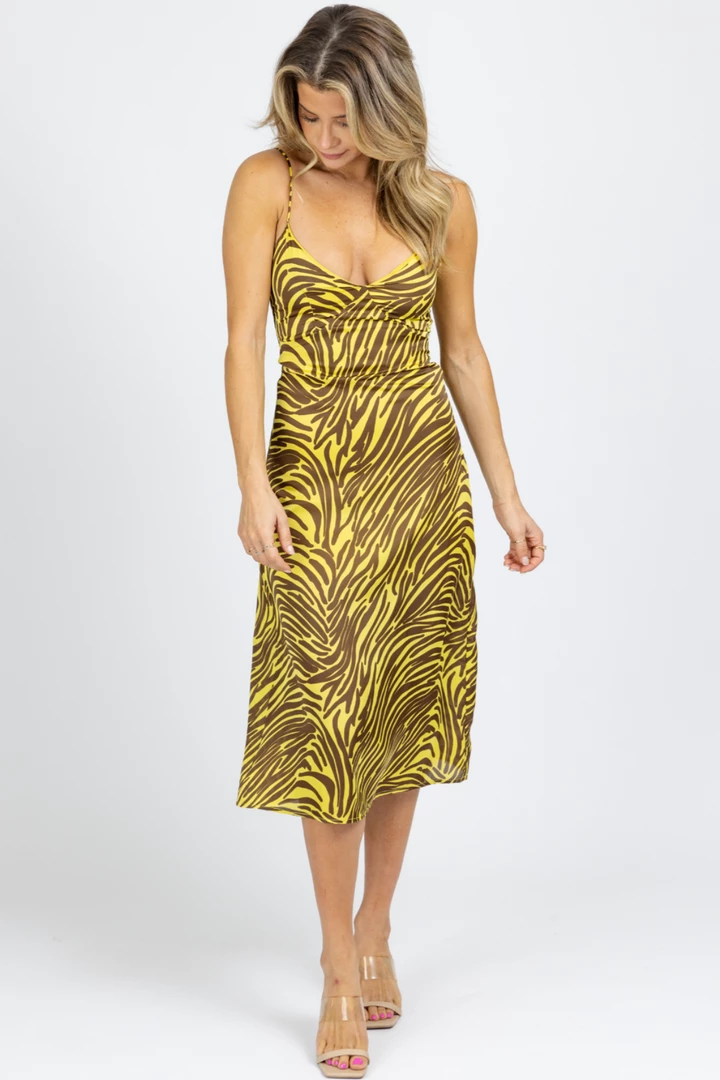 ENDLESS BLU LIME + BROWN ZEBRA SATIN MIDI DRESS 3 ENDLESS BLU LIME + BROWN ZEBRA SATIN MIDI DRESS