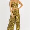 ENDLESS BLU NEW ARRIVALS LIME + BROWN ZEBRA WIDE LEG PANT SET