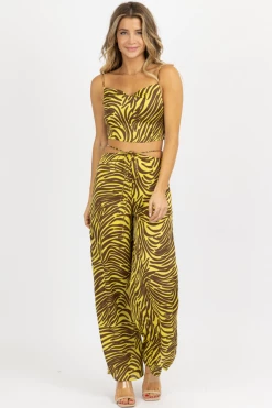 ENDLESS BLU NEW ARRIVALS LIME + BROWN ZEBRA WIDE LEG PANT SET