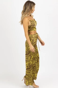 ENDLESS BLU NEW ARRIVALS LIME + BROWN ZEBRA WIDE LEG PANT SET