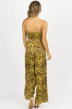 ENDLESS BLU NEW ARRIVALS LIME + BROWN ZEBRA WIDE LEG PANT SET