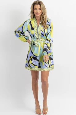 SUNDAY UP NEW ARRIVALS LILAC + LIME WAIST TIE MINI DRESS