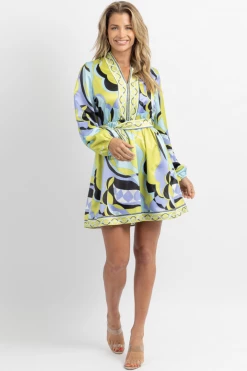 SUNDAY UP NEW ARRIVALS LILAC + LIME WAIST TIE MINI DRESS