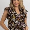 SUGARLIPS LYLAH FLORAL RUFFLED SLEEVE BLOUSE