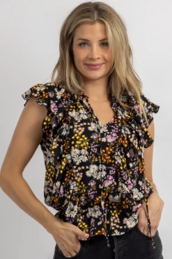 SUGARLIPS LYLAH FLORAL RUFFLED SLEEVE BLOUSE
