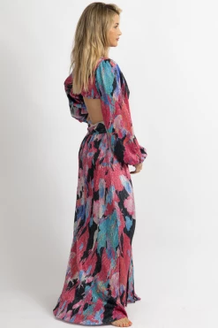 LUXXEL NEW ARRIVALS MAGENTA MULTI-METALLIC CUTOUT MAXI DRESS *BACK IN STOCK*