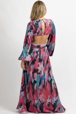 LUXXEL NEW ARRIVALS MAGENTA MULTI-METALLIC CUTOUT MAXI DRESS *BACK IN STOCK*