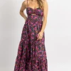 FORE COLLECTION NEW ARRIVALS POPPY PRINT O-RING RUFFLE MAXI DRESS
