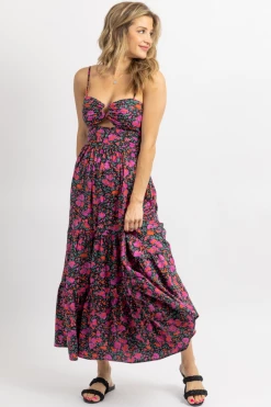 FORE COLLECTION NEW ARRIVALS POPPY PRINT O-RING RUFFLE MAXI DRESS